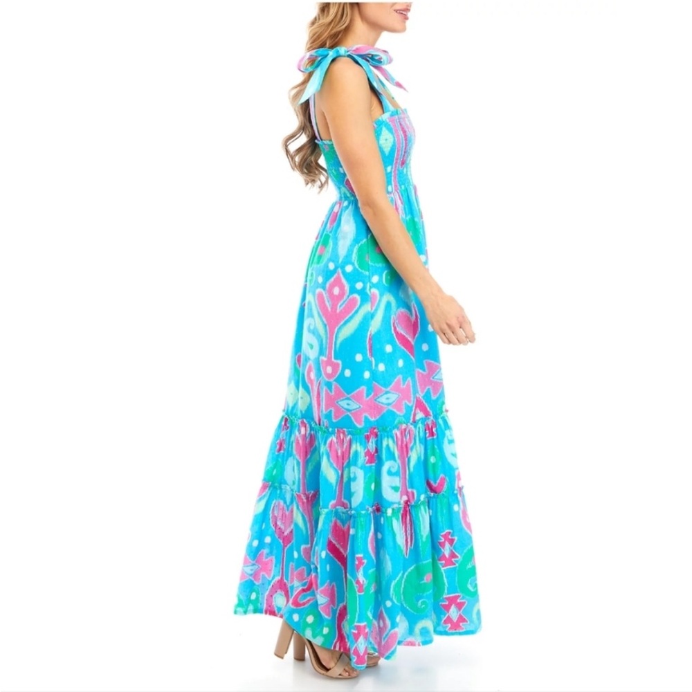 Crown & Ivy Blue and Pink Halter Maxi Sundress